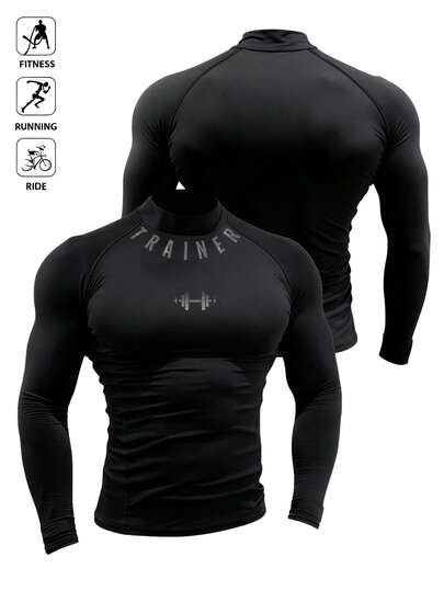 Gym Rark 男士字母印花修身长袖运动T恤压缩衣