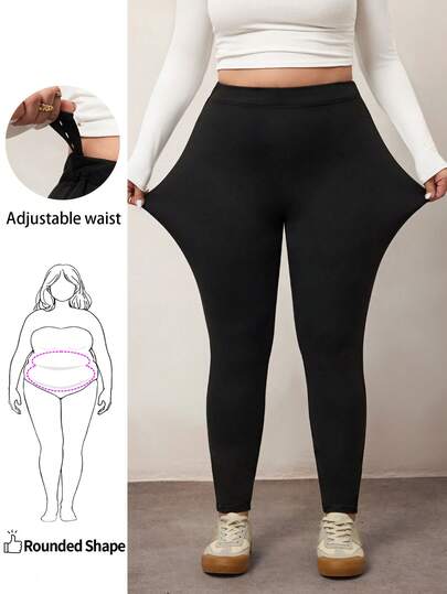 Enliva Leggings básicos para mujer de talla grande con cintura elástica ajustable, curva plus, estilo bohemio vacacional, para figura redondeada tipo manzana