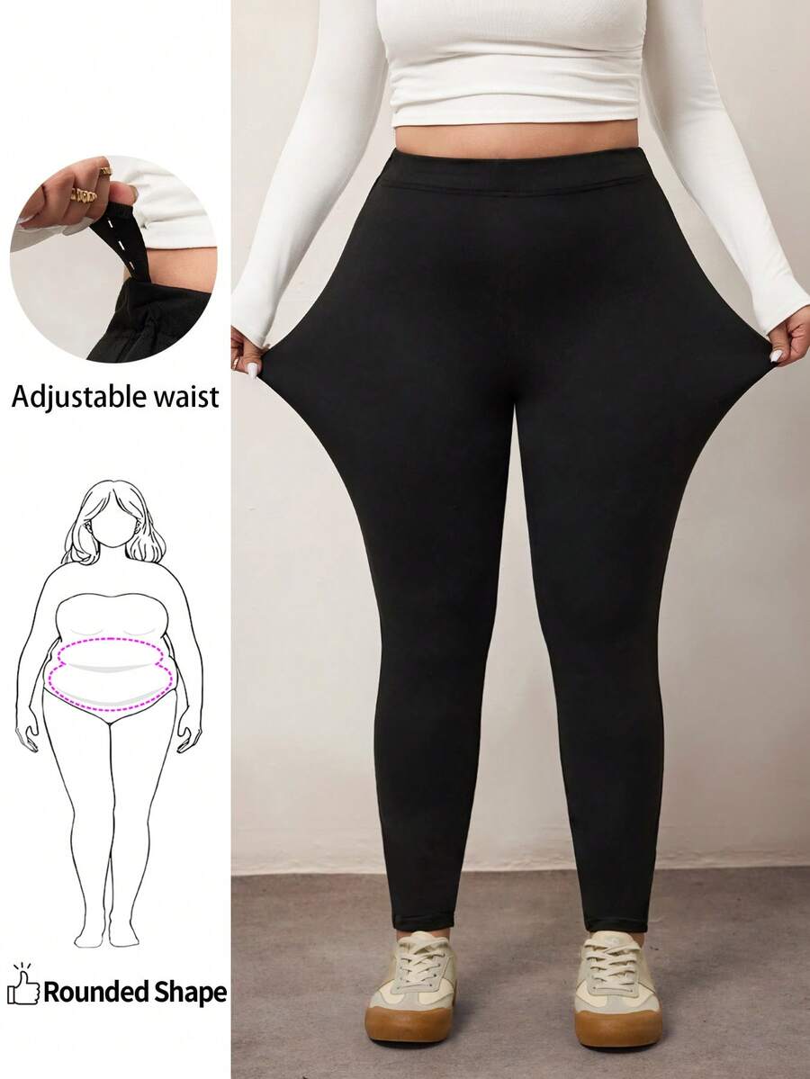 Enliva Plus Size Women's Basic Leggings With Adjustable Elastic Waist ...