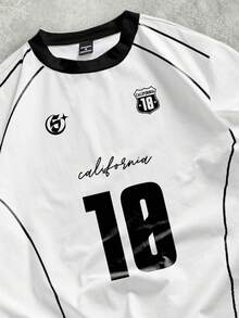 Manfinity ZONE917 Loose Retro American Style Striped Collar Contrast Color Short Sleeve T-Shirt (High Quality) Number Jersey Football Shirt - White - View 2