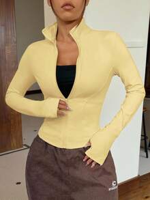 SHEIN EZwear Women Casual Pale Yellow Knitted Cardigan,Butter Yellow In Fall/Winter - Yellow - View 7
