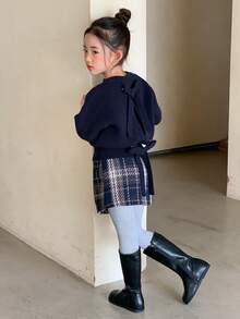 DAZY 女童圆领蝴蝶结装饰毛衣，秋季服装 - 藏蓝色 - 查看 6