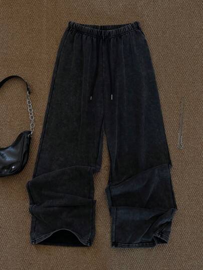 Attitoon Women's Casual Low-Waist Straight-Leg Sweatpants, Suitable For Summer, Washed,Vintage Loose Pants For Women Wide Leg Pants Drawstring Pants Cotton Pants Black Pants Suitable For Going Out Fall Clothes Winter Clothes Women's Sportswear