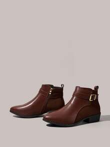 Styleloop Botas de tobillo de unicolor casual para mujer - Burdeos - Ver 3