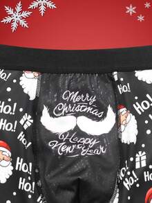 Notgurli Christmas Funny Print Cartoon Quirky Santa Claus, Gift Box, Candy Cane, Bells, Snowflakes, Snowman, Family Party Men's Mid-Rise Boxer Briefs - Multicolor - View 3