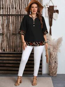 EMERY ROSE Áo sơ mi họa tiết lá cổ điển, giản dị, tối giản, cỡ lớn, phù hợp cho mùa xuân và mùa thu - Nhiều màu - Xem 6