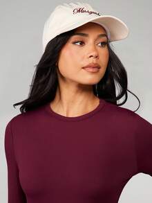 MISSGUIDED Women's Long Sleeve Crew Neck Bodysuit Fitted Solid Basic Top Fall Winter Essential Casual Everyday Wear Comfort Stretch Fabric Classic Style - Burgundy - View 4