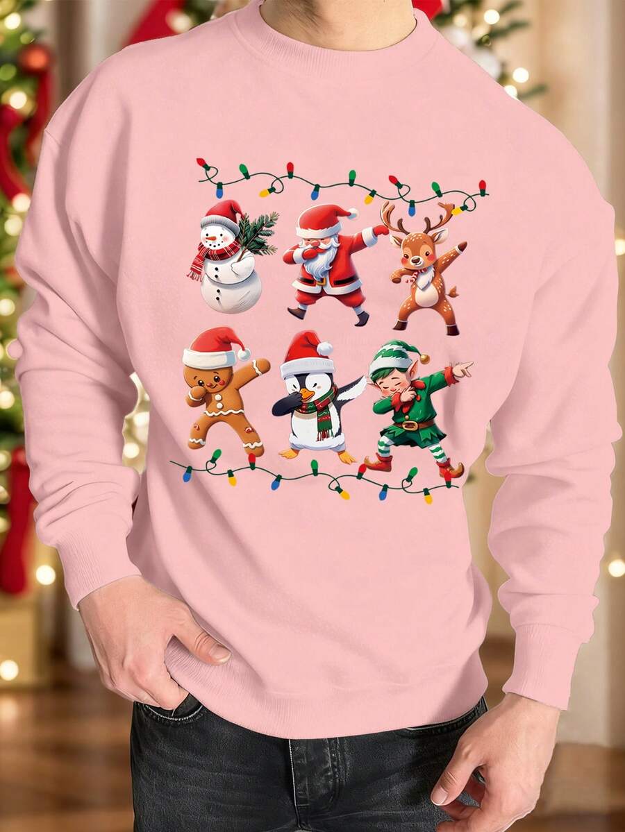 Manfinity Homme Sweat-shirt col rond à manches longues avec imprimé araignée pour hommes - Rose bonbon - Voir 1