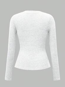 Almamuse Áo len cổ chữ V phối ren chắp vá tay dài trang trí nút ChicEase dành cho nữ, áo thu đông, áo cài nút màu trắng, áo len trắng cho nữ, áo ren trắng, áo cổ chữ V tay dài - trắng - Xem 7