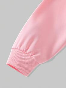 SHEIN 3件組 青少年女孩純色刺繡寬鬆圓領上衣 + 格紋條紋披肩 + 成套休閒運動長褲 - 粉色 - 查看 5