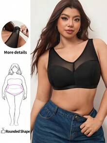Enliva Top sexy la modă, din plasă transparentă, model patchwork, pentru femei de mărime mare, pentru forme rotunjite ale corpului - Negru - Vizualizare 1