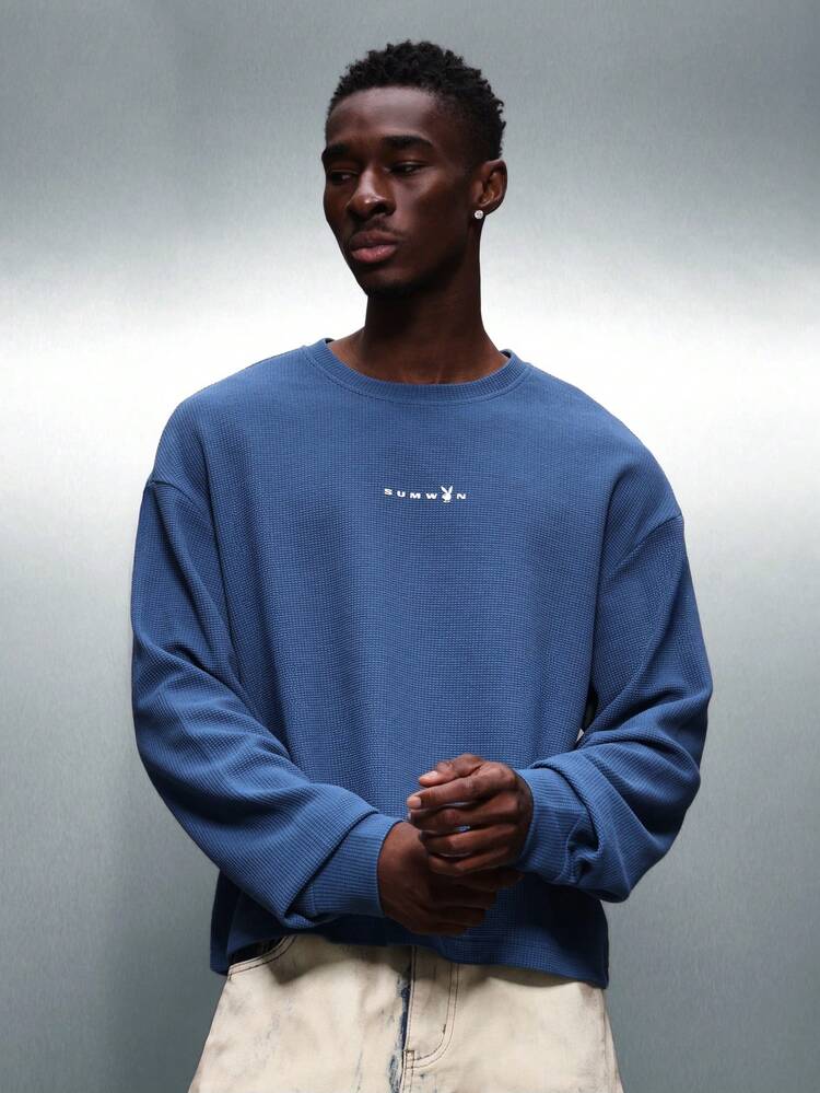 PLAYBOY X SUMWON Waffle Knit Long Sleeve Tee With Print