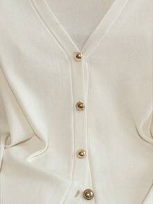 GlowEve White Knitted Cardigan With Metal Buttons, Minimalist Design, Versatile Women Sweater Fall Winter Cloth For Women - Black and White - View 3