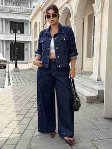 Jeanoix Quần jean cạp cao thời trang thường ngày đa năng cỡ lớn - Rửa tối - Xem 6