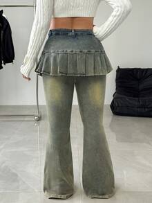 Rivivi Plus Size Women Denim High Waist Flared Skirt Pants, Fashionable And Slimming  Jeans Y2k - Blue - View 2