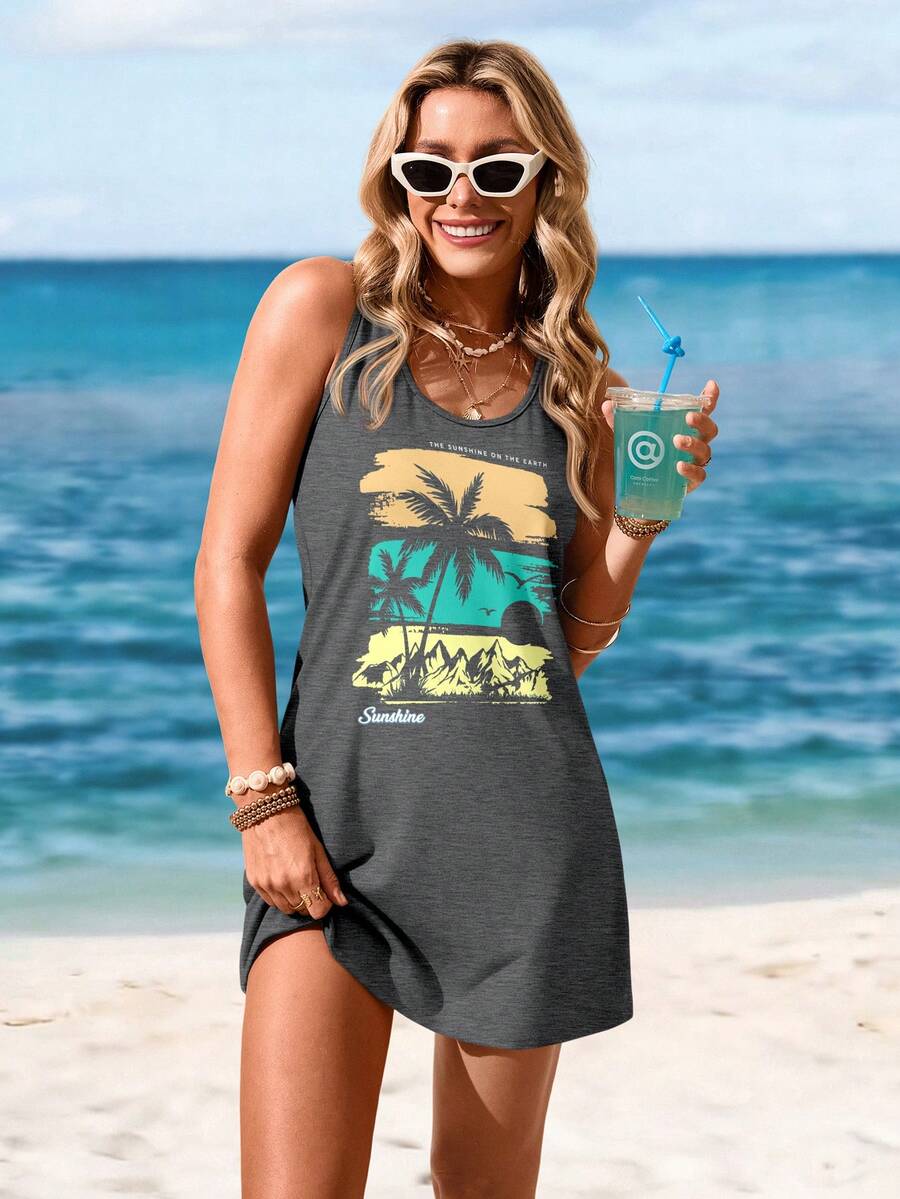 Sylviya Casual And Minimal Sleeveless Dress With Vacation Prints, Suitable For Summer,Summer Dresses For Women Suitable For Going Out Chic Dress