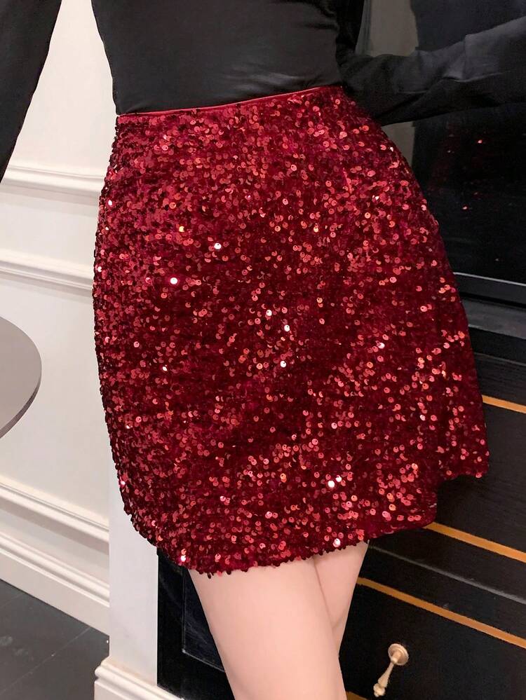 Elegant Red Skirt, Suitable For New Year, Christmas, Wedding, Party, Fashion Design, Spring/Summer/Winter