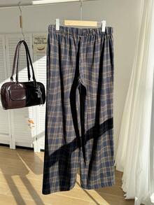 Comfortcana Plus Size Women's Drawstring Waist Plaid Wide Leg Loose Casual Autumn Pants - Multicolor - View 2