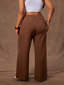 Rustia Women's Solid Color Casual Wide Leg Straight Pants, Suit Pants, Suitable For Commuting, Daily Wear, All Seasons - Coffee Brown - View 4