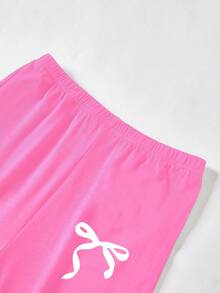 Sparklyn Bộ đồ nỉ cho bé gái tuổi teen, Thu/Đông mới, In kỹ thuật số màu trắng, Áo nỉ cổ tròn nơ đen, Quần bó màu hồng, Trang trí nơ trắng, Vừa vặn thoải mái cho mùa thu - Nhiều màu - Xem 6