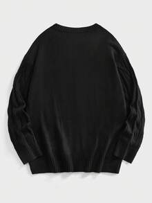 EASEVO 加大码男士秋冬骑士刺绣麻花针织宽松休闲毛衣 - 黑色 - 查看 2