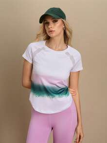 Cheerettes Damska koszulka sportowa z krótkim rękawem i nadrukiem tie-dye w stylu raglan - Wielokolorowe - Zobacz 6