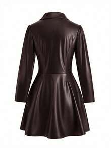 SHEIN Clasi Plus Size Women Minimalist Cinched Waist Mid-Length Jacket, Suitable For Commuting, Autumn/Winter - Brown - View 2