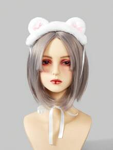 ROMWE 1 Piece Cute Solid Color Plush Rabbit's Ears Headband, Kawaii Lolita Headband, - White - View 2