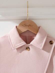 Souflis 4-7 Years Old Girls' French Retro Jacquard Woven Set, Cape-Style Top + Pleated Midi Skirt, Vintage Button Loose Silhouette, Elegant For Daily Wear, Parties, And Cultural Events - Pink - View 7