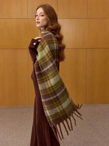 MOTF PREMIUM VERSATILE DOUBLE-SIDED PLAID FRINGE SCARF - Rust - View 2