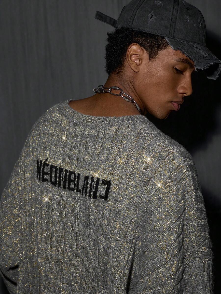 NEON BLANC Áo len chui đầu tay dài dáng rộng thoải mái cho nam - Xám - Xem 1