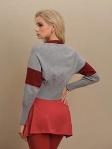 Cheerettes Women's Colorblock Waist Cinched Sports Sweater - Light Grey - View 2