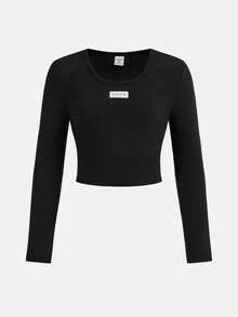 SHEIN 2pcs/Set Tween Girls Black Knit Crop Top + Wide Leg Straight Pants, Casual Daily Fashion Versatile - Black - View 7