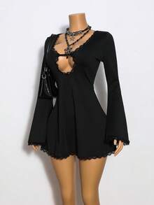 SHEIN Unity Women's Black Lace Patchwork Dress - Black - View 1