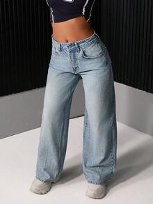 EURMUSE WOMEN WIDE LEG LOW WAIST JEANS - Light Wash - View 6