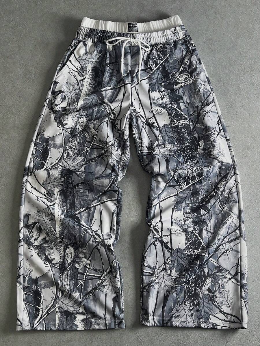 Manfinity ZONE917 男士休闲印花运动裤 - 黑與白 - 查看 1