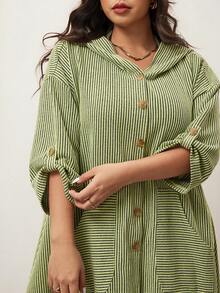 Enliva Große Größen Kapuzen-Knopfbluse, gestreiftes Muster, kompatibel mit Apple-förmiger Körperform, Valentinstag, Liebe, Geschenk, Romantik, Frohes Neues Jahr/2026 - Grün - Übersicht 8