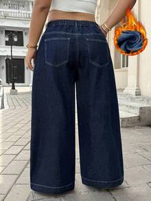 Jeanoix Quần jean cạp cao thời trang thường ngày đa năng cỡ lớn - Rửa tối - Xem 2