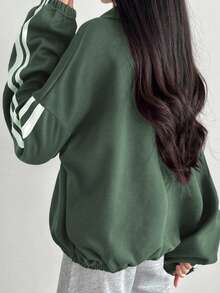 DAZY Casual Letter Print Loose Fit Sweatshirt For Women - Army Green - View 4