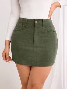 Flexra Gonna mini casual monocromatica da donna - Verde Oliva - Visualizzare 5