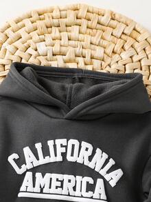 Cozy Pixies 2pcs Baby Boy Minimalist Letter Print Knit Soft Hooded Long Sleeve Pullover Sweatshirt And Elastic Waist Jogger Pants Set - Dark Grey - View 5