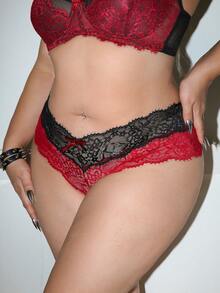 SHEIN Plus Size Women Contrast Lace Sheer Sexy Everyday Panties - Multicolor - View 5