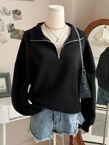 Lalippa Plus Size Half Zip Collar Casual Long Sleeve Sweatshirt, Autumn/Winter