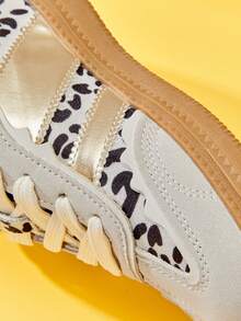 Mini mi #WildTwinkle Kids' Round Toe Faux Suede Leopard & Metallic Decor White Sneakers – Bold Contrast, Grippy Sole & All-Day Play Comfort - Multicolor - View 7