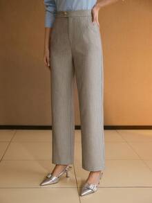 MOTF PREMIUM WOMEN'S CLASSIC HERRINGBONE PATTERN ELASTIC WAIST SKINNY CARROT PANTS, SPRING/SUMMER - Khaki - View 5