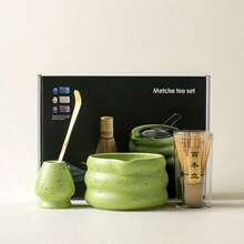 Matcha Set, Japanese Tea Set Includes Matcha Bowl With Spout, Matcha Whisk Holder, Bamboo Matcha Whisk And Bamboo Scoop, 17 Oz Mottled Green Glaze Ceramic Matcha Kit For Tea Lovers
