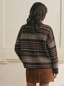 Cévolie 女士休闲几何图案针织开衫，秋冬款 - 彩色 - 查看 2