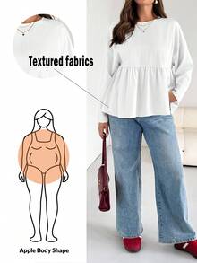 SHEIN Essnce Plus Size Women's Spring And Autumn Fashion Casual Loose Comfortable Daily Texture Fabric Light White Long Sleeve Ruffle Shirt,Curve Cute Tops,Women Blouse,Fall Outfits,Back To School,Simple Style - White - View 1