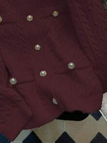 GlowEve CURVE 女士休闲法式宽松长袖开衫毛衣，大码，适合外出和婚礼宾客穿着，秋冬季 - 酒紅色 - 查看 5