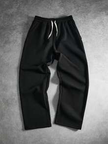 PAVTROS 男士纯色休闲宽松抽绳运动裤 - 黑色 - 查看 5